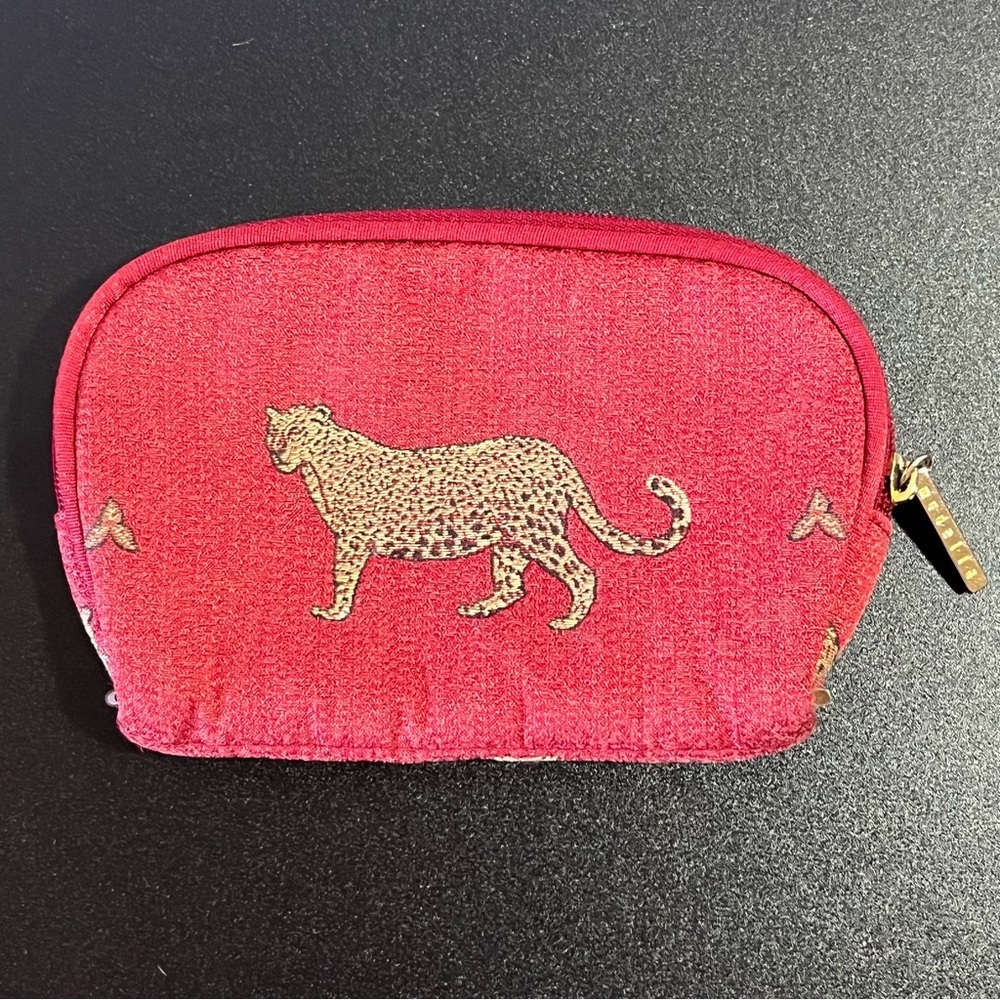 Modella Red Leopard Print Cosmetic Makeup Pouch Bag